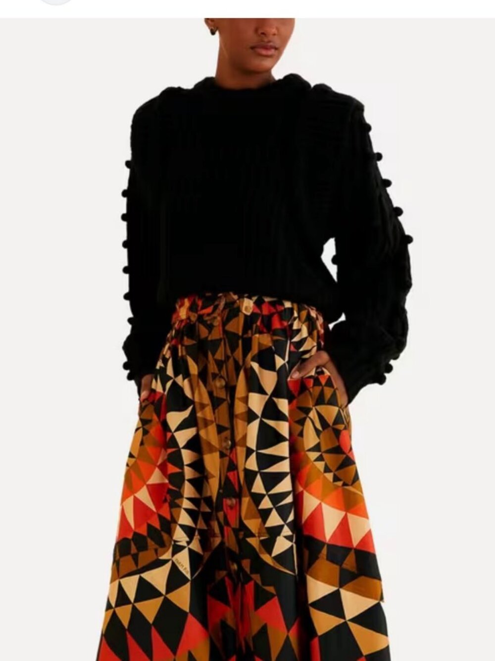Farm Rio Black Braided Sweater with pom-poms